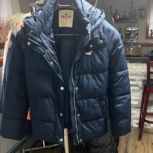 Hollister Navy Quilted Puffer Jacket with Hood